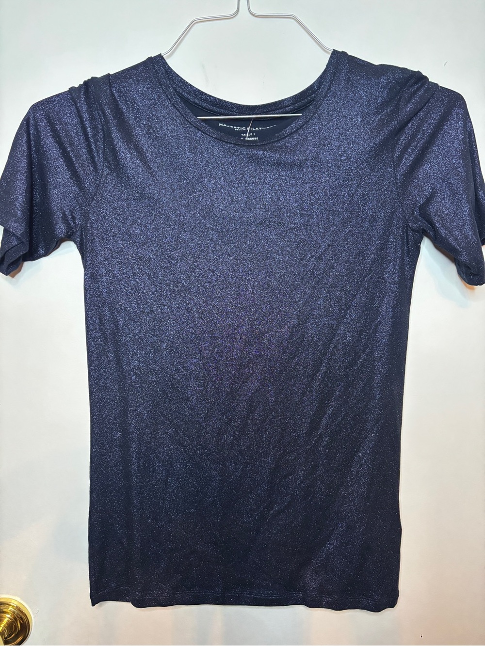 Majestic Filatures Metallic Crewneck Short-Sleeve Tee — Navy XS